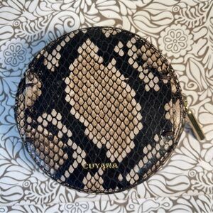 Cuyana small snake embossed leather zip around rounded Coin Pouch